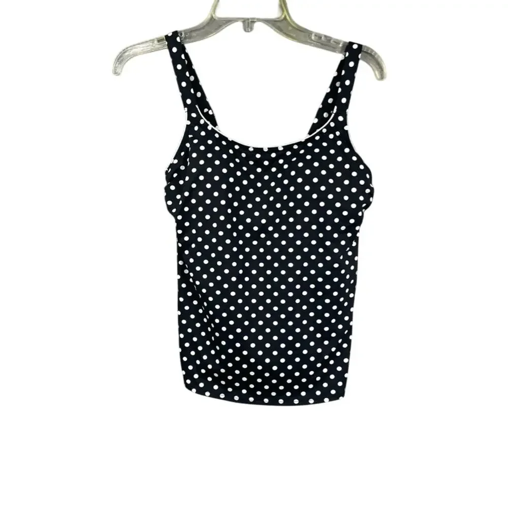 Lands' end women's polka dot tankini size 2 top navy white swimwear scoop neck